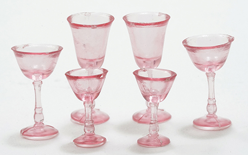 Dollhouse Miniature 6 Pcs., Stemware, Pink